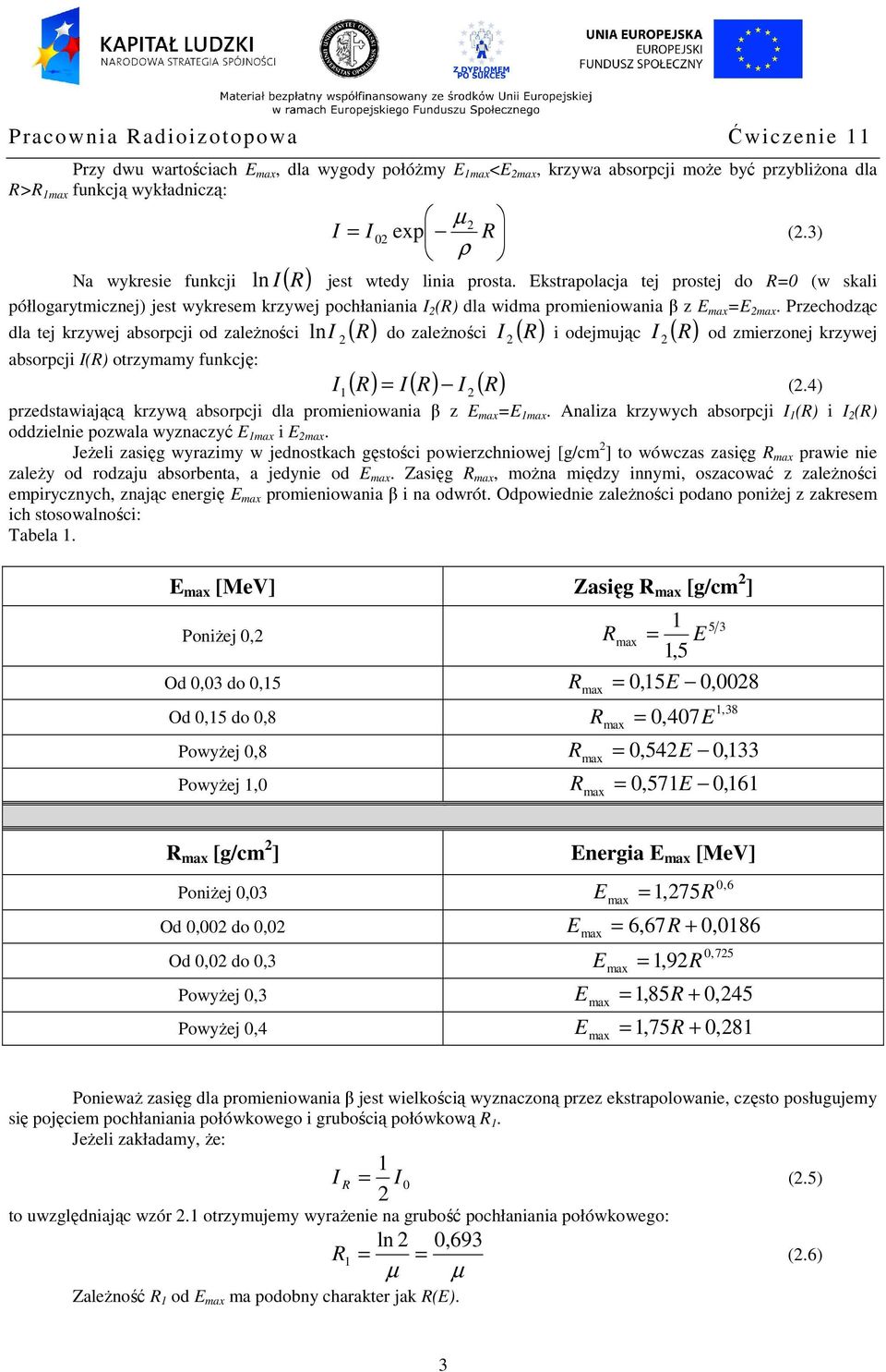 Przechodząc R R 2 R od zmierzonej krzywej dla tej krzywej absorpcji od zależności ln ( ) do zależności 2 ( ) i odejmując ( ) absorpcji (R) otrzymamy funkcję: 2 ( R) ( R) ( R) 1 = 2 (2.