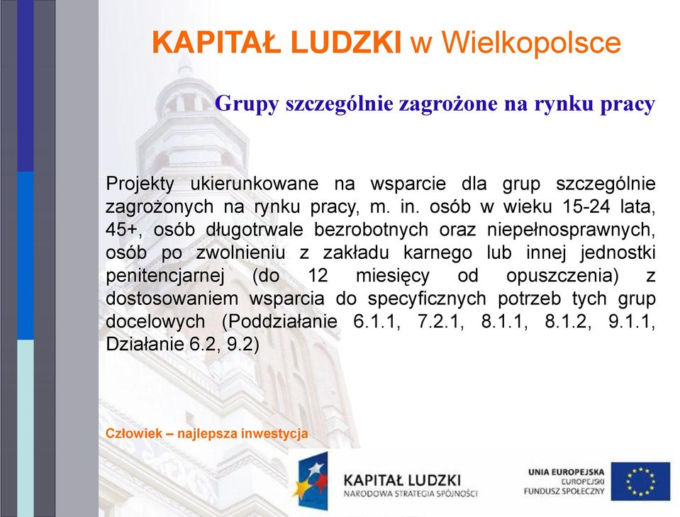 osób w wieku 15-24 lata, 45+, osób długotrwale bezrobotnych oraz niepełnosprawnych, osób po zwolnieniu z zakładu