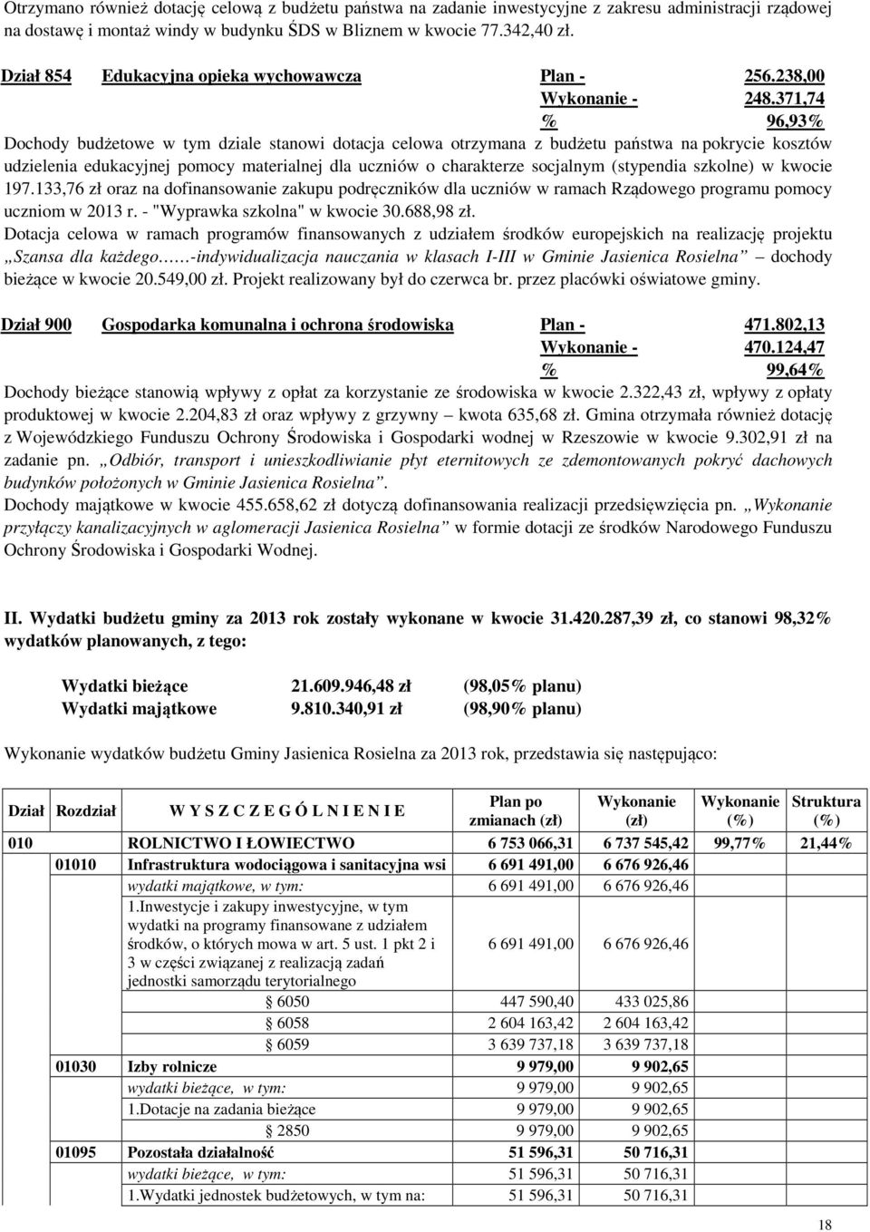 371,74 % 96,93% Dochody budżetowe w tym dziale stanowi dotacja celowa otrzymana z budżetu państwa na pokrycie kosztów udzielenia edukacyjnej pomocy materialnej dla uczniów o charakterze socjalnym