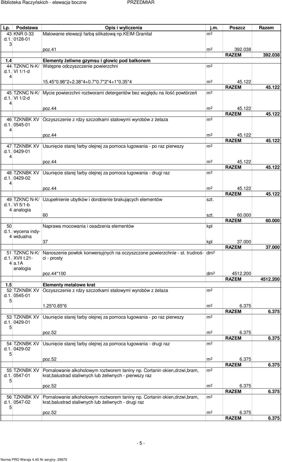. 0-0 7 TZKNBK XV d.. 09-0 8 TZKNBK XV d.. 09-0 9 TZKNC N-K/ d.. VI /-b Mycie powierzchni roztworai detergentów bez względu na ilość powtórzeń RAZEM.