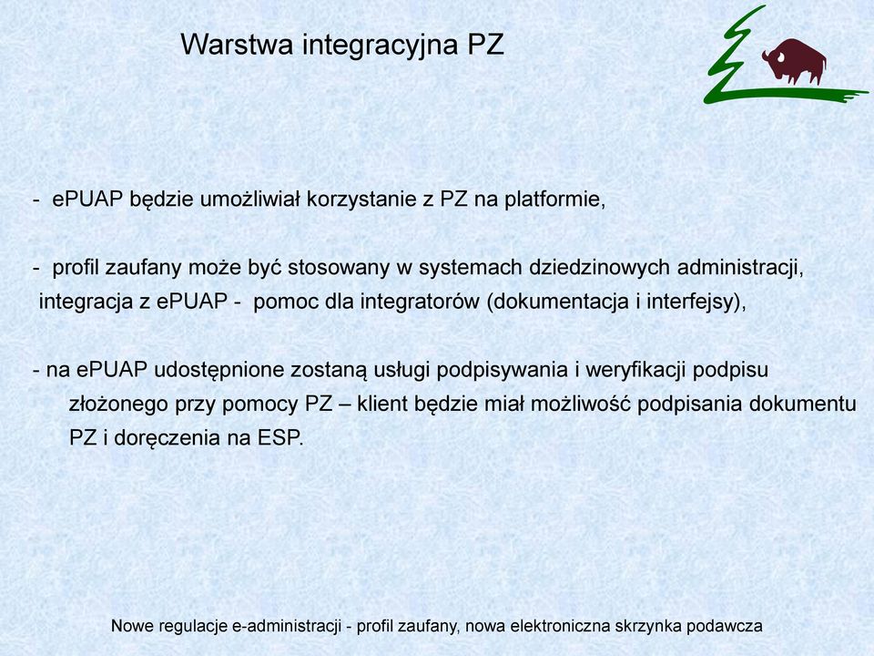 integratorów (dokumentacja i interfejsy), - na epuap udostępnione zostaną usługi podpisywania i