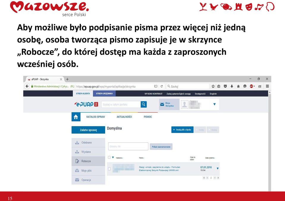 pismo zapisuje je w skrzynce Robocze, do