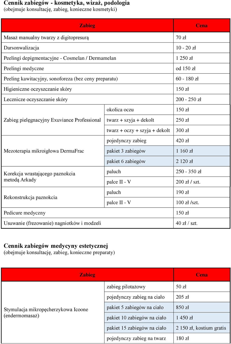 pielęgnacyjny Exuviance Professional Mezoterapia mikroigłowa DermaFrac Korekcja wrastającego paznokcia metodą Arkady Rekonstrukcja paznokcia Pedicure medyczny Usuwanie (frezowanie) nagniotków i