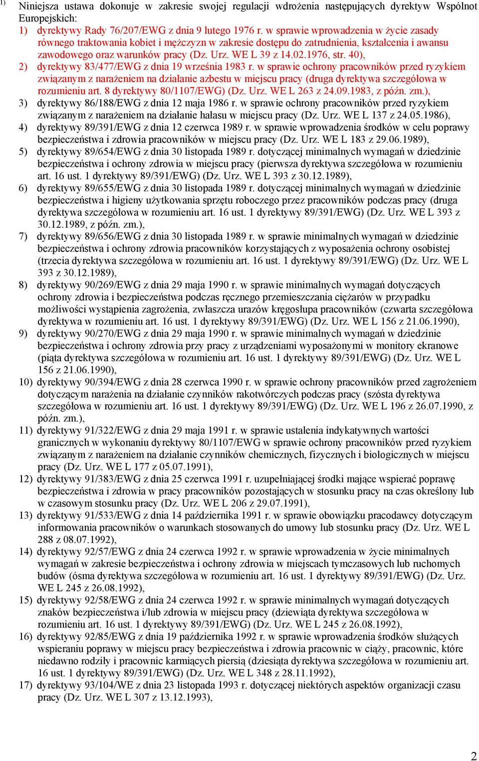 40), 2) dyrektywy 83/477/EWG z dnia 19 września 1983 r.