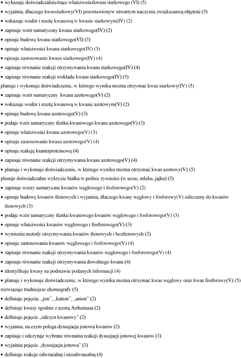 zapisuje równanie reakcji otrzymywania kwasu siarkowego(iv) (4) zapisuje równanie reakcji rozkładu kwasu siarkowego(iv) (5) planuje i wykonuje doświadczenie, w którego wyniku można otrzymać kwas