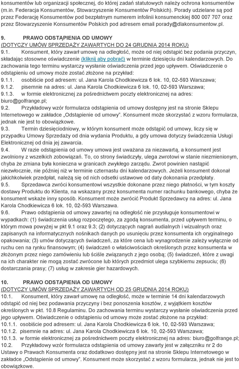 pl. 9. PRAWO ODSTĄPIENIA OD UMOWY (DOTYCZY UMÓW SPRZEDAŻY ZAWARTYCH DO 24 GRUDNIA 2014