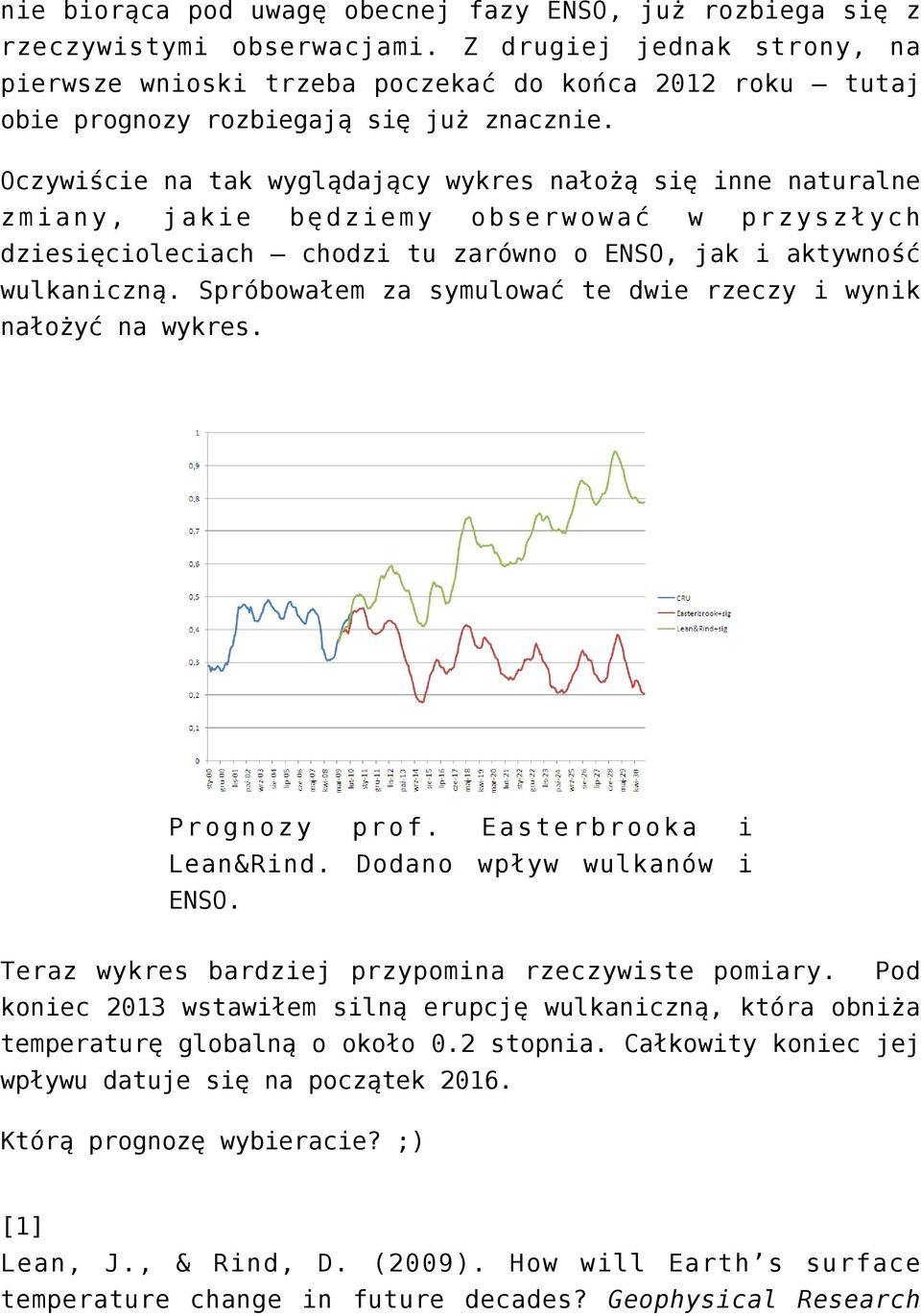 Oczywiście na tak wyglądający wykres nałożą się inne naturalne zmiany, jakie będziemy obserwować w przyszłych dziesięcioleciach chodzi tu zarówno o ENSO, jak i aktywność wulkaniczną.