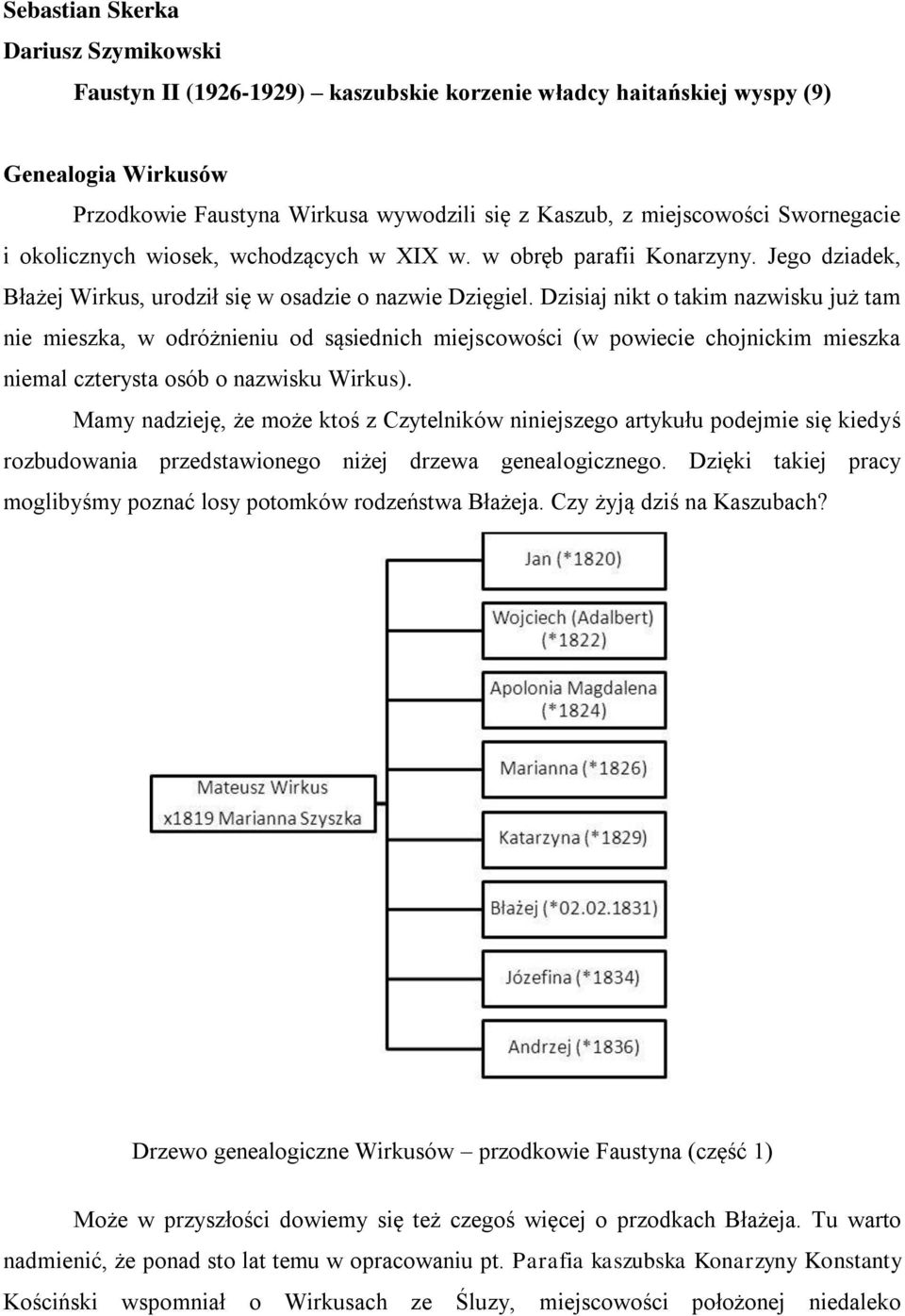 Dzisiaj nikt o takim nazwisku już tam nie mieszka, w odróżnieniu od sąsiednich miejscowości (w powiecie chojnickim mieszka niemal czterysta osób o nazwisku Wirkus).