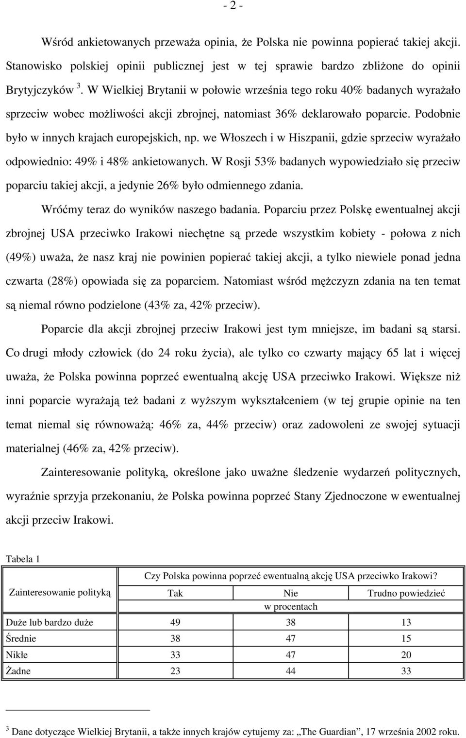 we Włoszech i w Hiszpanii, gdzie sprzeciw wyrażało odpowiednio: 49% i 48% ankietowanych. W Rosji 53% badanych wypowiedziało się przeciw poparciu takiej akcji, a jedynie 26% było odmiennego zdania.