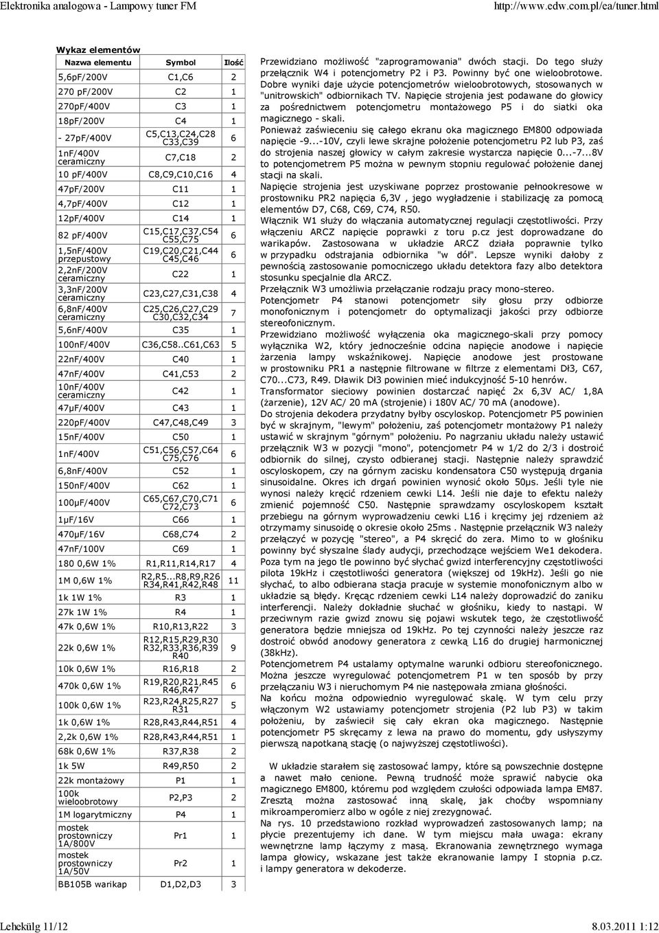 C8,C9,C10,C16 4 47pF/200V C11 1 4,7pF/400V C12 1 12pF/400V C14 1 82 pf/400v 1,5nF/400V przepustowy 2,2nF/200V ceramiczny 3,3nF/200V ceramiczny 6,8nF/400V ceramiczny C15,C17,C37,C54 C55,C75