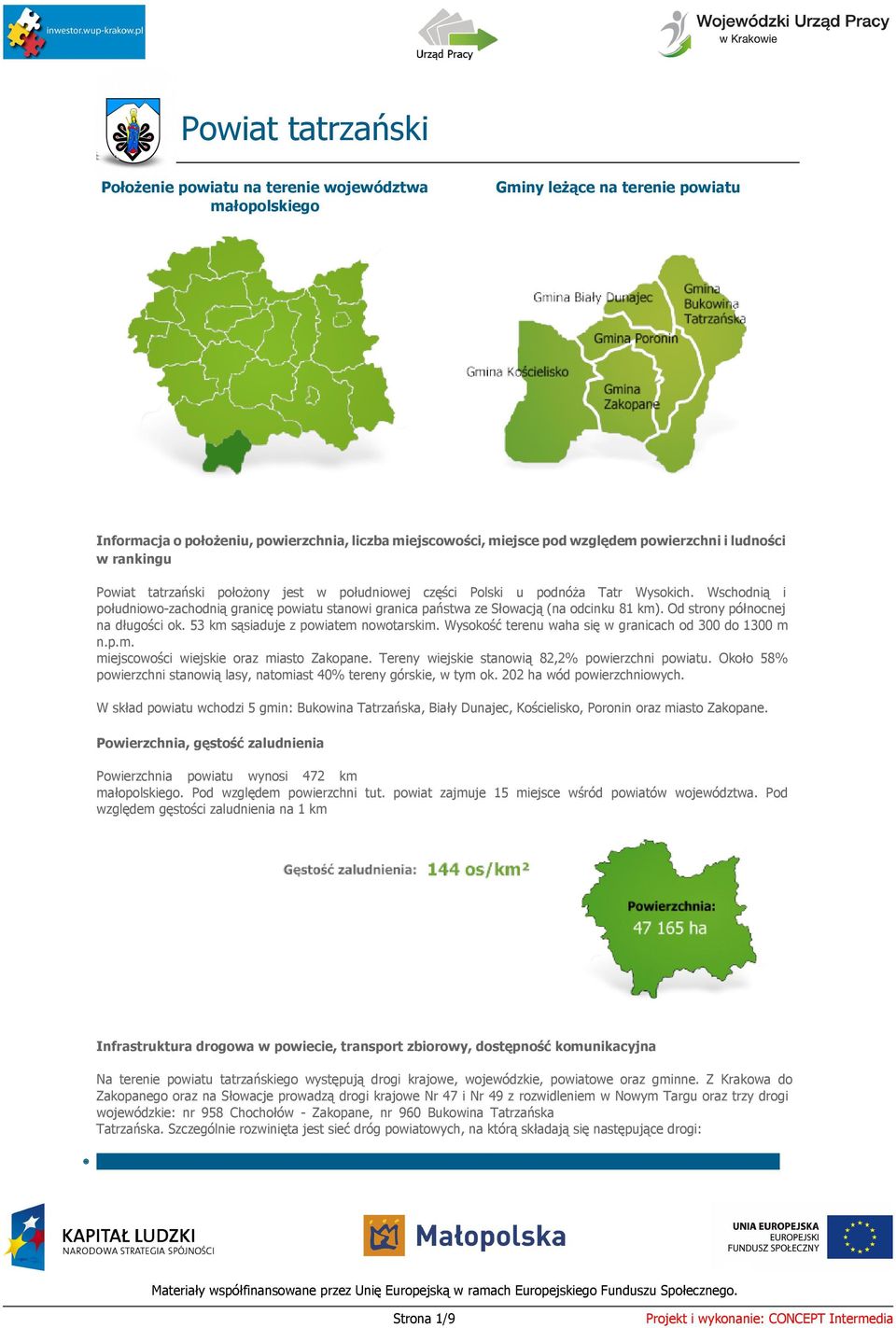 Wschodnią i południowo-achodnią granicę powiatu stanowi granica państwa e Słowacją (na odcinku 81 km). Od strony północnej na długości ok. 53 km sąsiaduje powiatem nowotarskim.