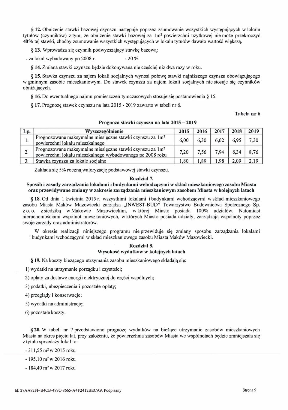20 % 14. Zmiana stawki czynszu będzie dokonywana nie częściej niż dwa razy w roku. 15.