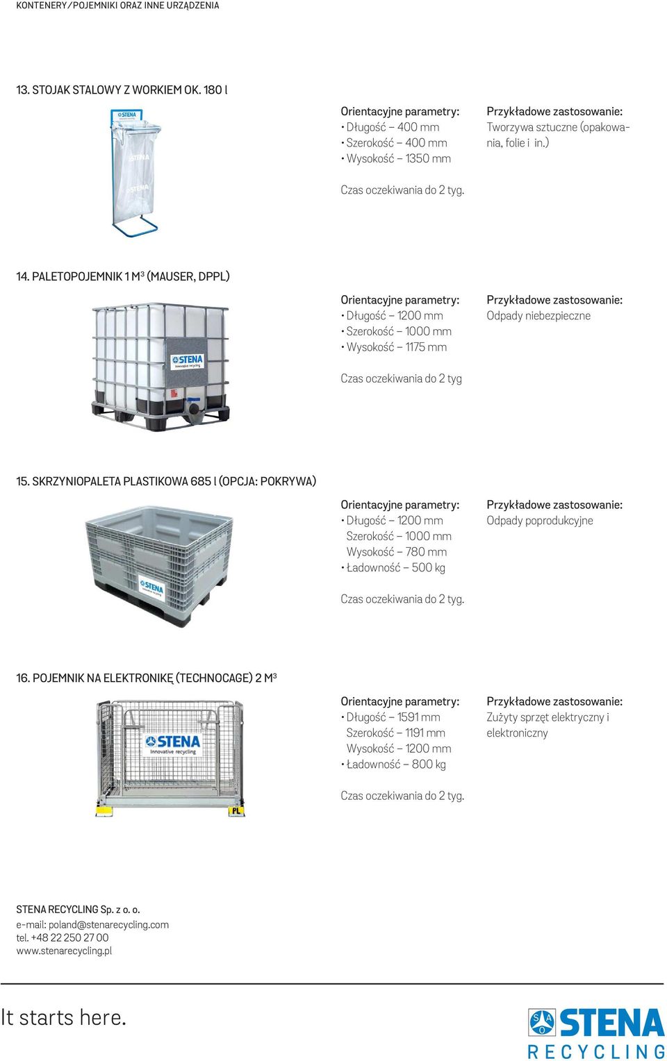 SKRZYNIOPALETA PLASTIKOWA 685 l (OPCJA: POKRYWA) Długość 1200 mm Szerokość 1000 mm Wysokość 780 mm Ładowność 500 kg Odpady poprodukcyjne 16.