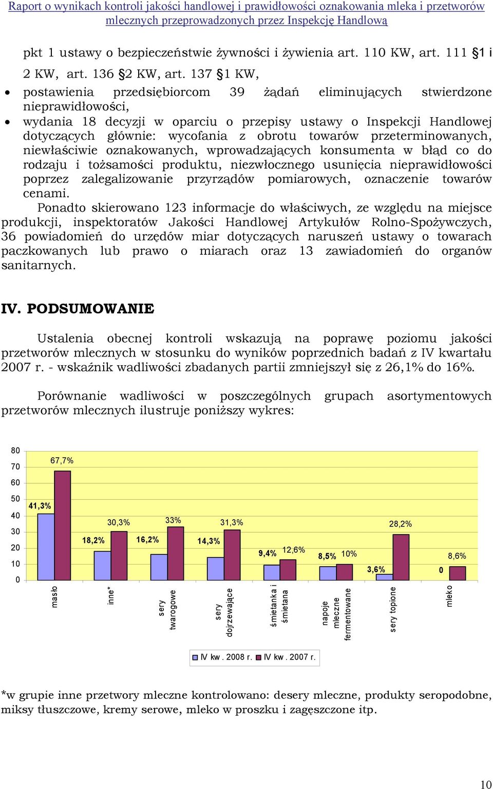 towarów przeterminowanych, niewłaściwie oznakowanych, wprowadzających konsumenta w błąd co do rodzaju i tożsamości produktu, niezwłocznego usunięcia nieprawidłowości poprzez zalegalizowanie