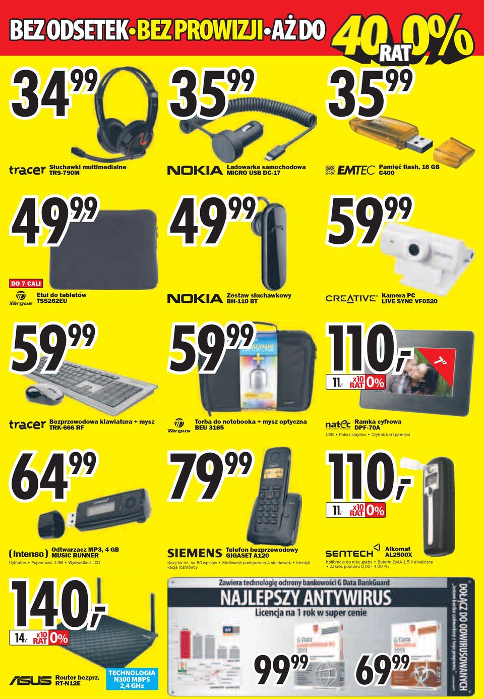 Czytnik kart pamięci 110, 11, x10 0% Odtwarzacz MP3, 4 GB MUSIC RUNNER 140, 14, x10 0% Dyktafon Pojemność 4 GB Wyświetlacz LCD Telefon bezprzewodowy GIGASET A120 Książka tel.