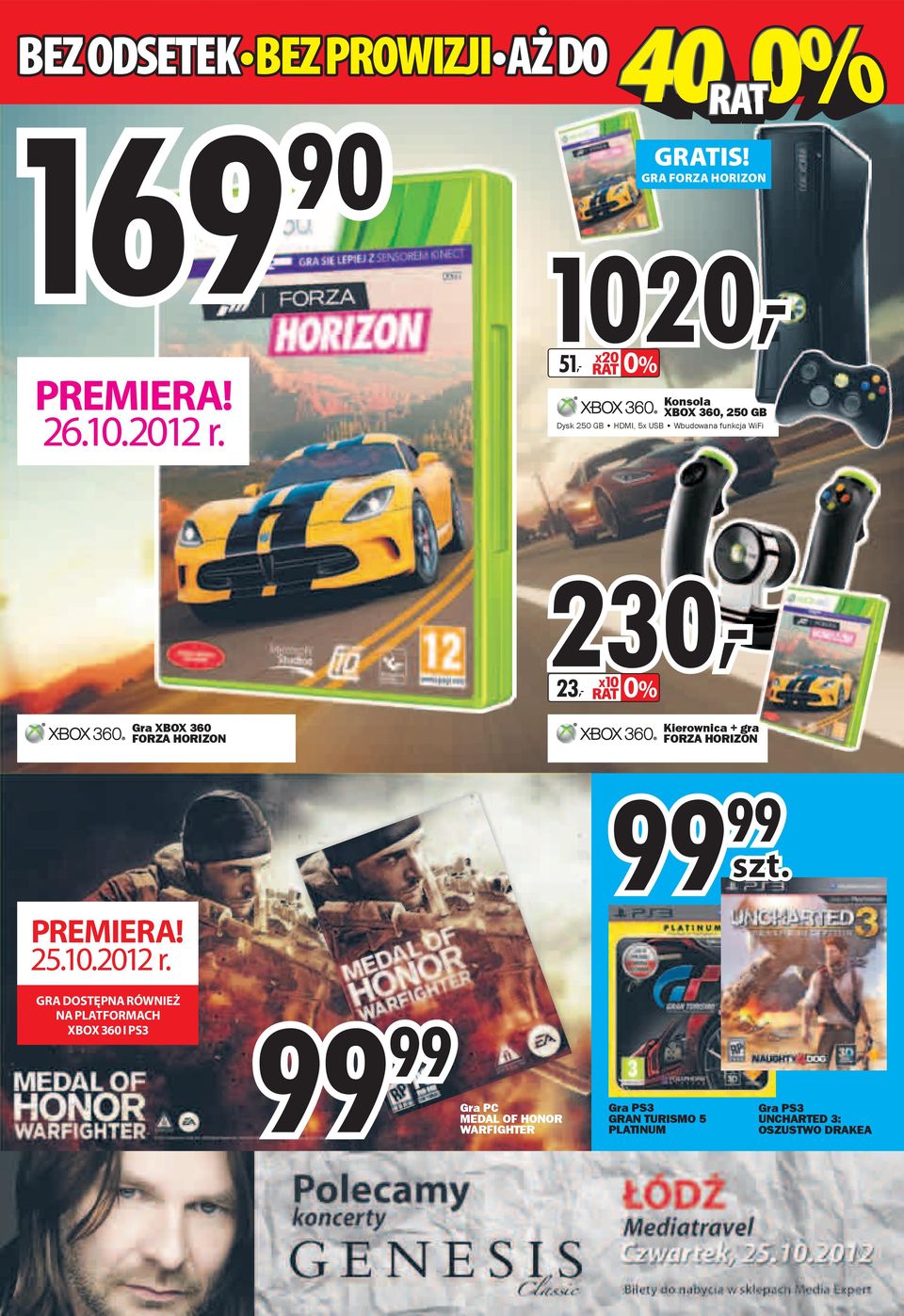 WiFi 230, 23, x10 0% Gra XBOX 360 FORZA HORIZON Kierownica + gra FORZA HORIZON PREMIERA! 25.10.2012 r.