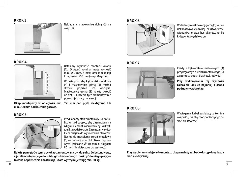 W razie potrzeby kątowniki metalowe (4) i maskownicę górną (3) można skrócić poprzez ich obcięcie. Maskownicę górną (3) należy skrócić od dołu. Skrócenie tych elementów nie powoduje utraty gwarancji.