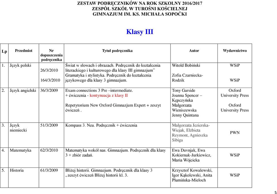 Podręcznik do kształcenia językowego dla klasy 3 gimnazjum. Witold Bobiński Zofia Czarniecka- Rodzik 2. Język angielski 36/3/2009 Exam connections 3 Pre intermediate.