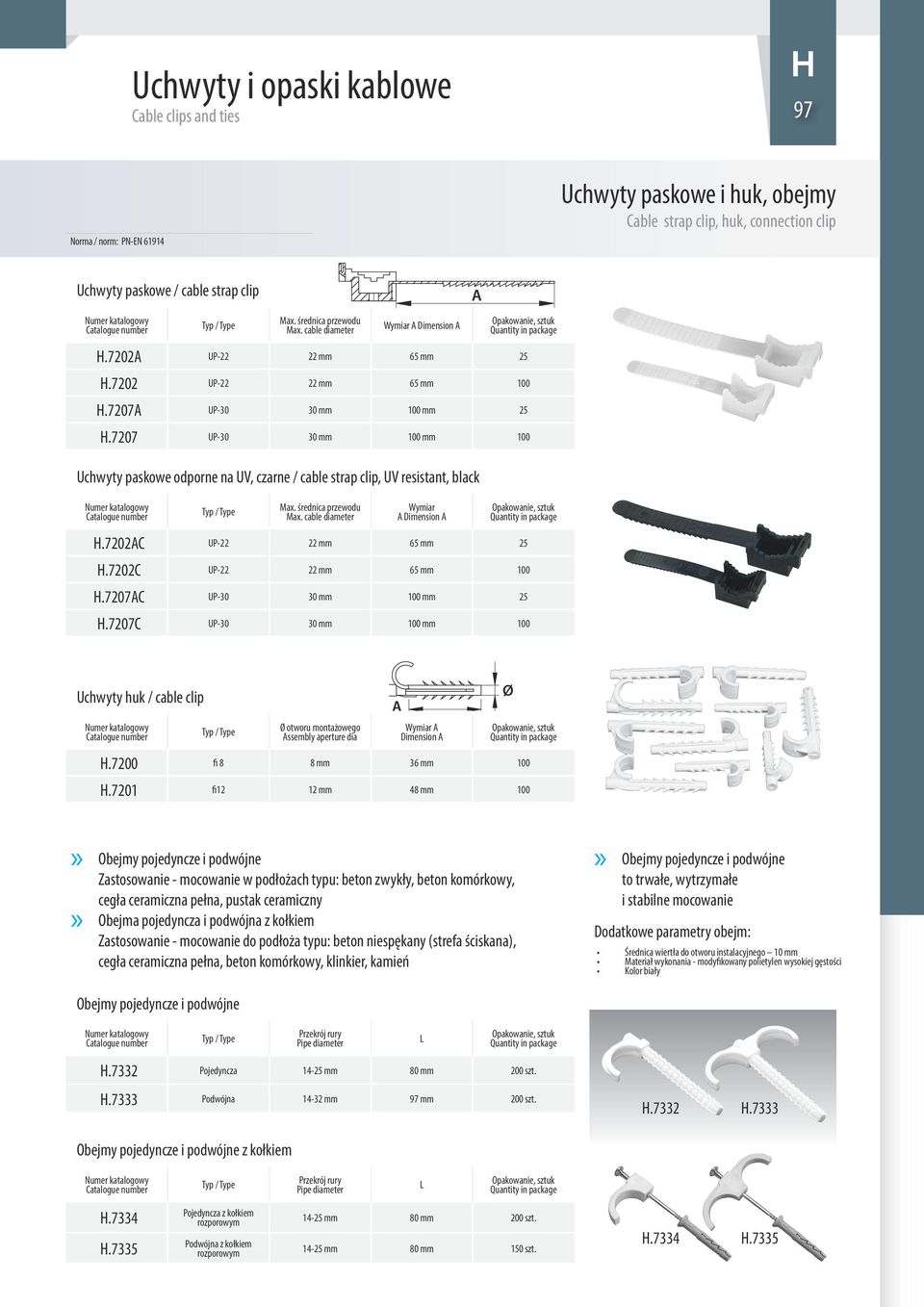 cable diameter Wymiar Dimension H.7202C UP-22 22 mm 65 mm 25 H.7202C UP-22 22 mm 65 mm H.7207C UP-30 30 mm mm 25 H.