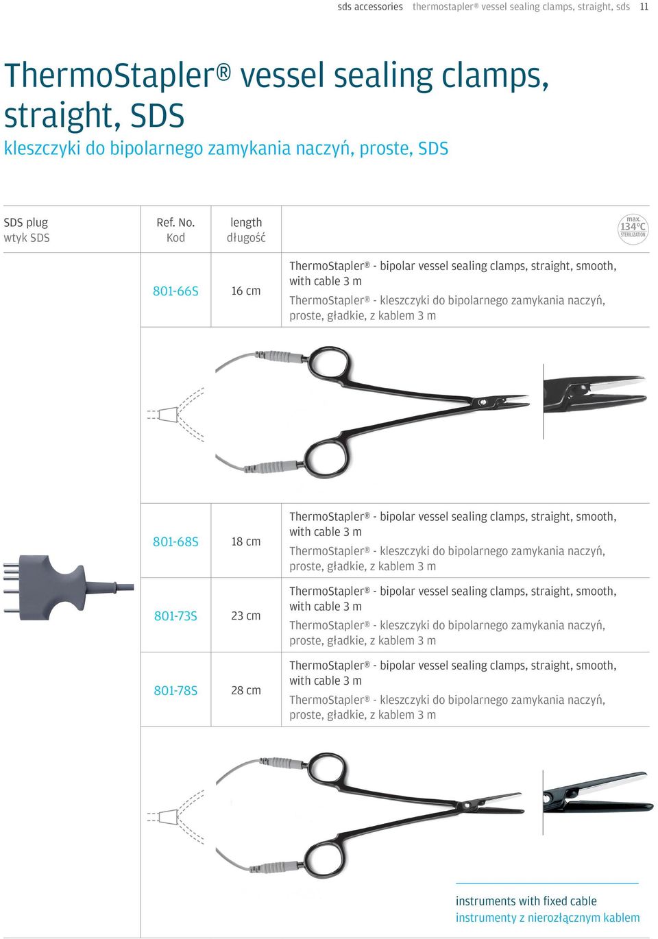 ThermoStapler - bipolar vessel sealing clamps, straight, smooth, with cable proste, gładkie, z kablem ThermoStapler - bipolar vessel sealing clamps, straight, smooth, with cable