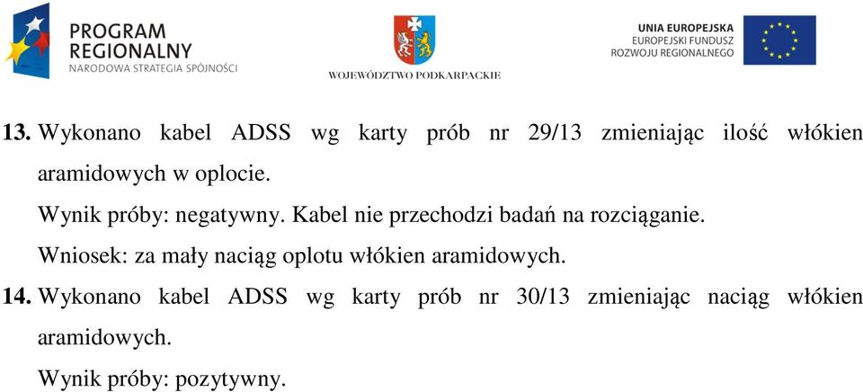 Kabel nie przechodzi badań na rozciąganie.