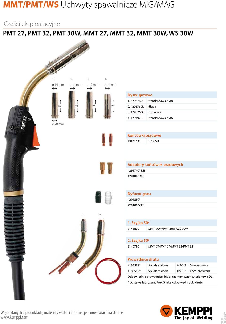 0 / M8 Adaptery końcówek prądowych 4295740* M8 4294890 M6 Dyfuzor gazu 4294880* 4294880CER 1. 2. 1. Szyjka 50º 3146800 MMT 30W/PMT 30W/WS 30W 2.