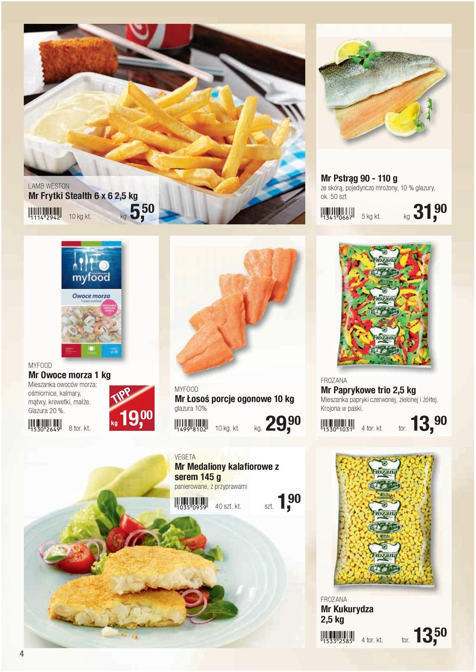 kg 19, 00 MYFOOD Mr Łosoś porcje ogonowe 10 kg glazura 10%!1499-ibac! 10 kg. kt. kg. 29, 90 FROZANA Mr Paprykowe trio 2,5 kg Mieszanka papryki czerwonej, zielonej i żółtej.