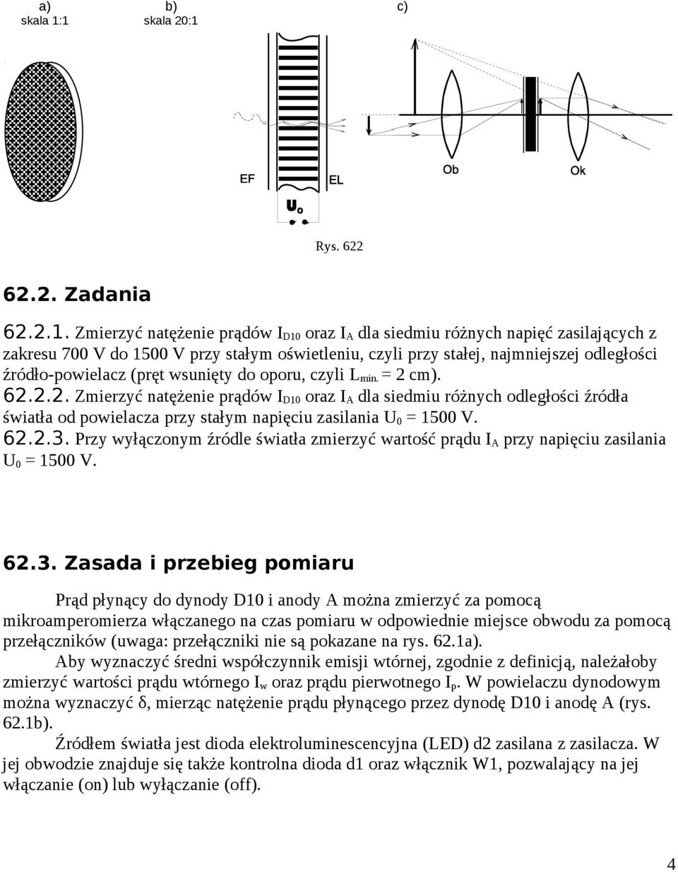 najmniejszej odległości źródło-powielacz (pręt wsunięty do oporu, czyli L min. = cm). 6.