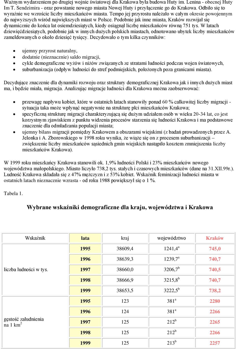 Podobnie jak inne miasta, Kraków rozwijał się dynamicznie do końca lat osiemdziesiątych, kiedy osiągnął liczbę mieszkańców równą 751 tys.