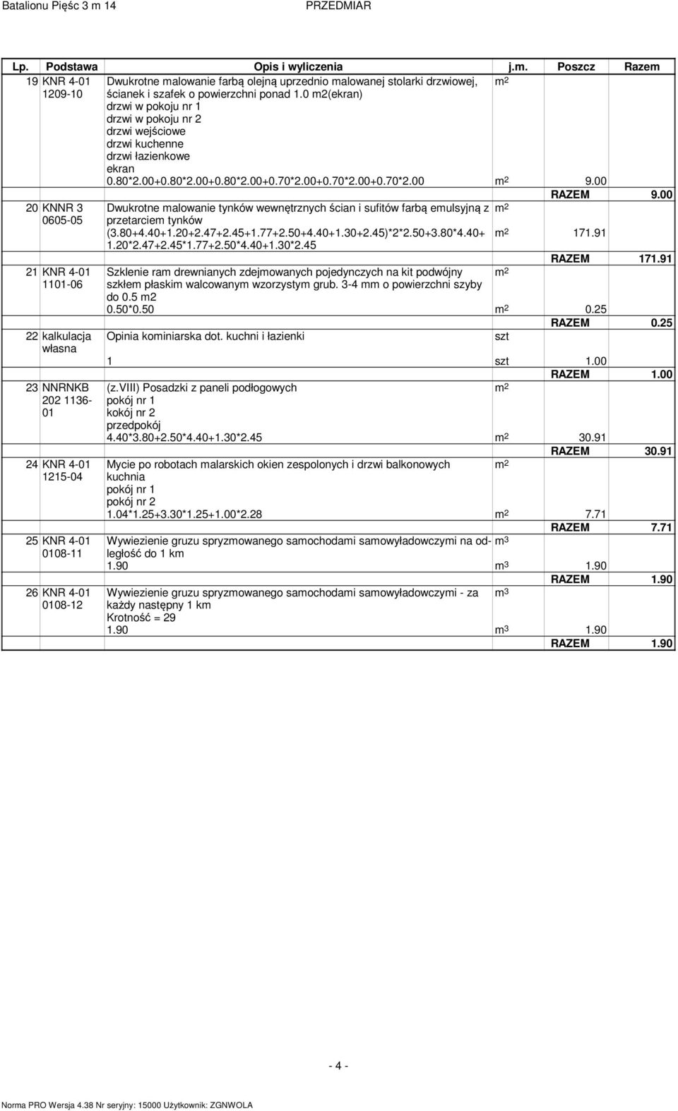 00 20 KNNR 3 0605-05 21 KNR 4-01 1101-06 22 kalkulacja własna 23 NNRNKB 202 1136-01 24 KNR 4-01 1215-04 25 KNR 4-01 0108-11 26 KNR 4-01 0108-12 RAZEM 9.