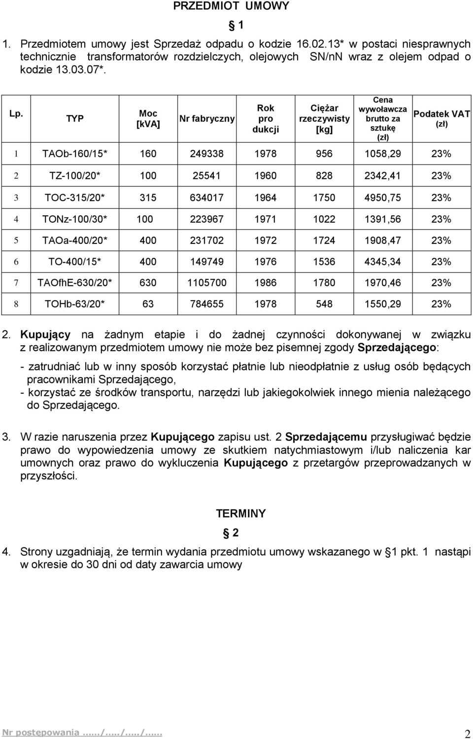 828 2342,41 23% 3 TOC-315/20* 315 634017 1964 1750 4950,75 23% 4 TONz-100/30* 100 223967 1971 1022 1391,56 23% 5 TAOa-400/20* 400 231702 1972 1724 1908,47 23% 6 TO-400/15* 400 149749 1976 1536