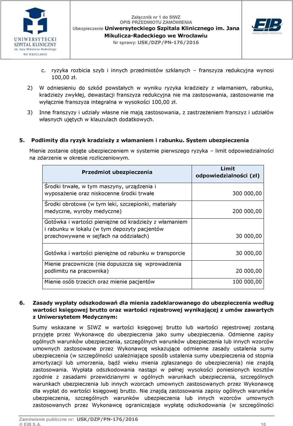 integralna w wysokości 100,00 zł. 3) Inne franszyzy i udziały własne nie mają zastosowania, z zastrzeżeniem franszyz i udziałów własnych ujętych w klauzulach dodatkowych. 5.