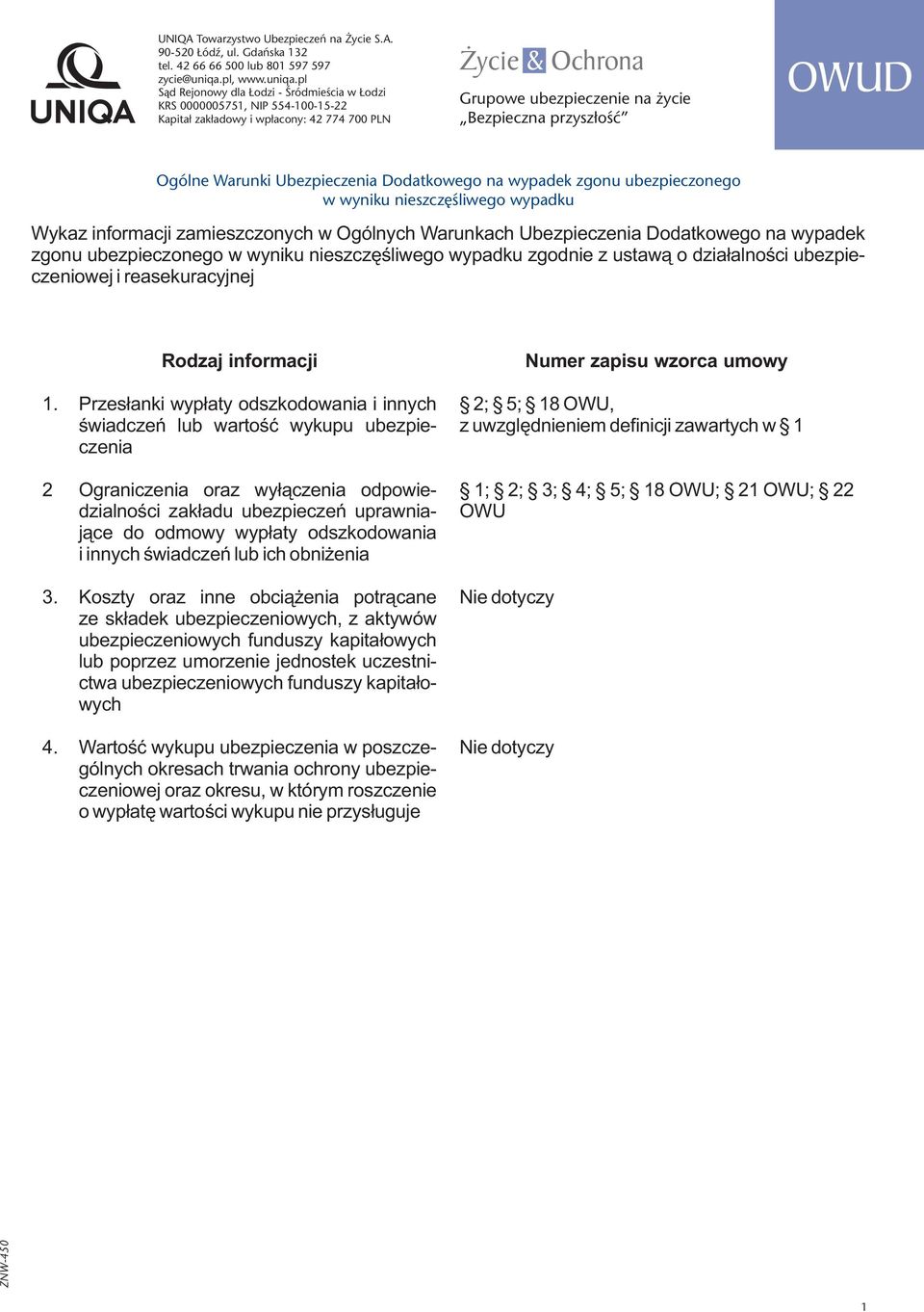 pl Sąd Rejonowy dla Łodzi - Śródmieścia w Łodzi KRS 0000005751, NIP 554-100-15-22 Kapitał zakładowy i wpłacony: 42 774 700 PLN Życie & Ochrona Grupowe ubezpieczenie na życie Bezpieczna przyszłość