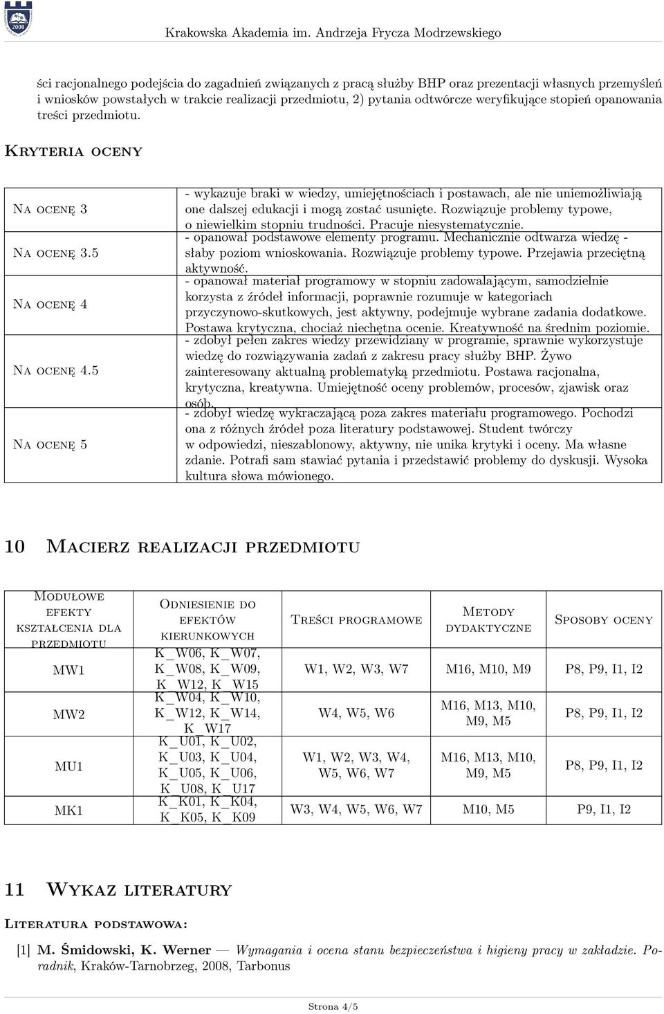 5 Na ocenę 5 - wykazuje braki w wiedzy, umiejętnościach i postawach, ale nie uniemożliwiają one dalszej edukacji i mogą zostać usunięte. Rozwiązuje problemy typowe, o niewielkim stopniu trudności.