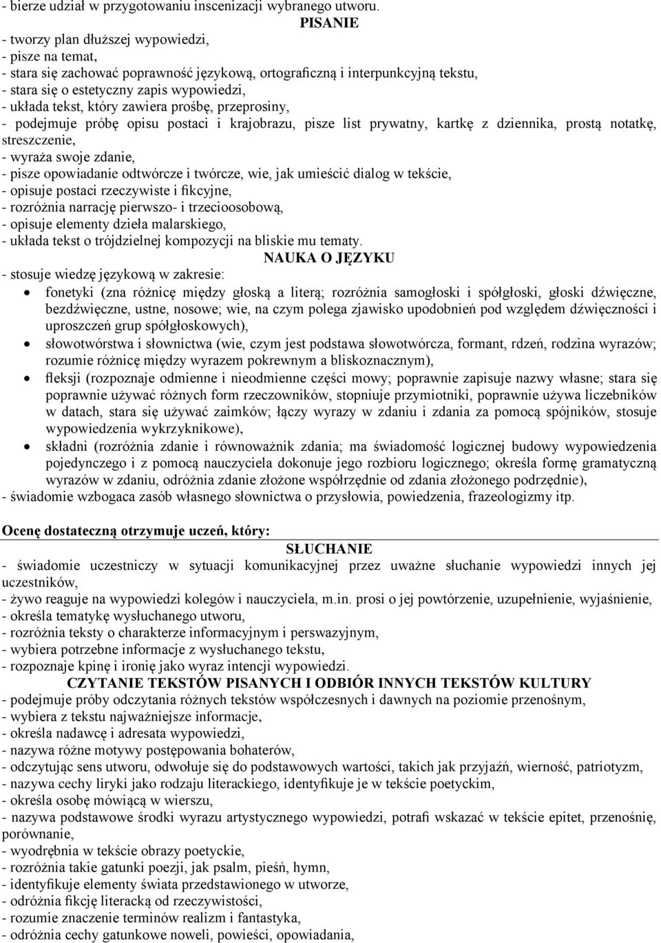 zawiera prośbę, przeprosiny, - podejmuje próbę opisu postaci i krajobrazu, pisze list prywatny, kartkę z dziennika, prostą notatkę, streszczenie, - wyraża swoje zdanie, - pisze opowiadanie odtwórcze