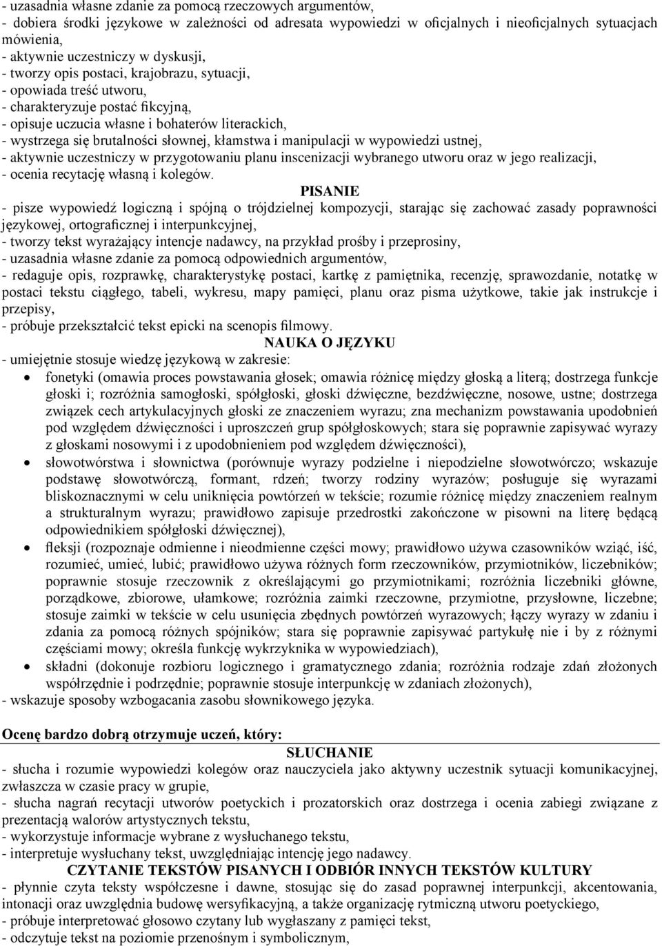 słownej, kłamstwa i manipulacji w wypowiedzi ustnej, - aktywnie uczestniczy w przygotowaniu planu inscenizacji wybranego utworu oraz w jego realizacji, - ocenia recytację własną i kolegów.