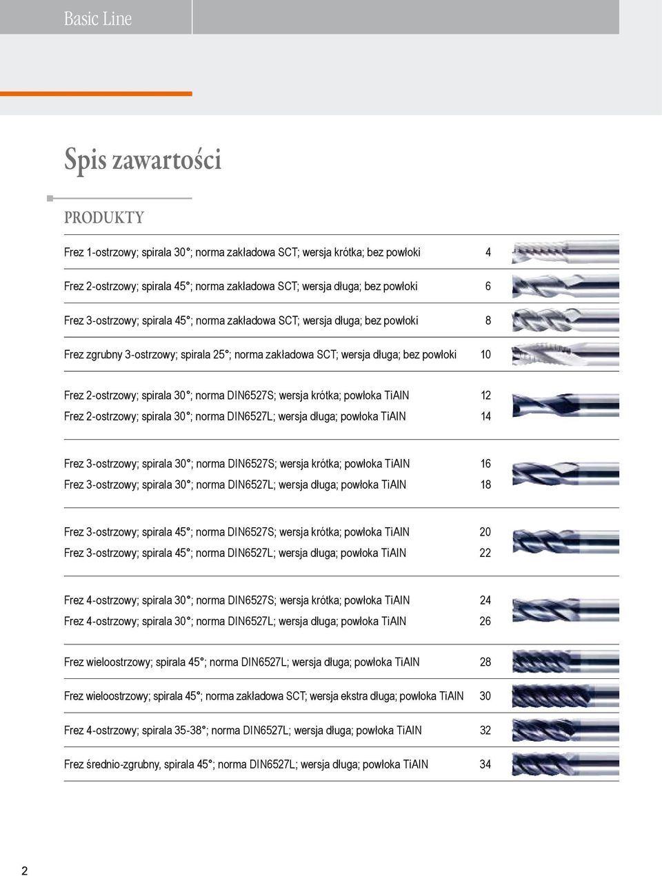 wersja krótka; powłoka TiAlN Frez 2-ostrzowy; spirala 30 ; norma DIN6527L; wersja długa; powłoka TiAlN 12 1 Frez 3-ostrzowy; spirala 30 ; norma DIN6527S; wersja krótka; powłoka TiAlN Frez 3-ostrzowy;