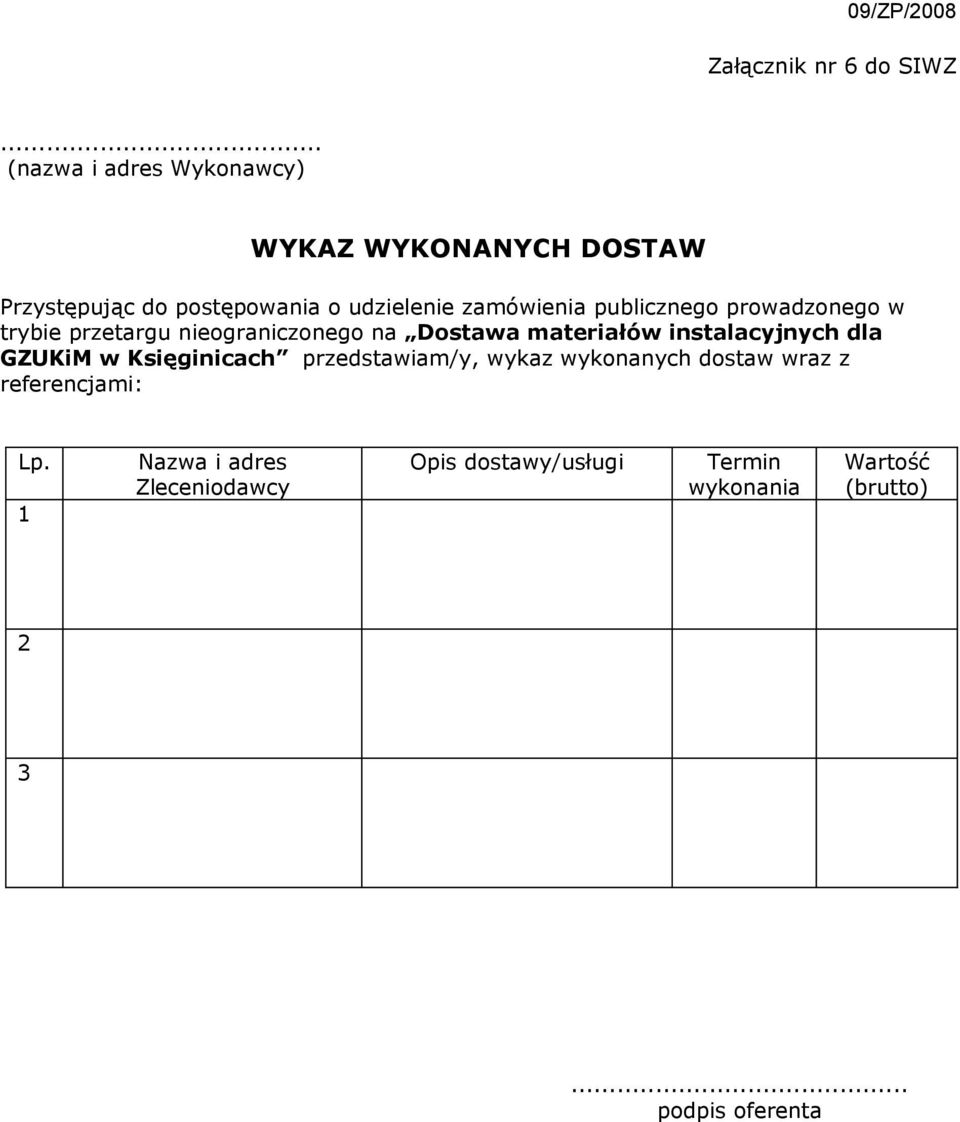 zamówienia publicznego prowadzonego w trybie przetargu nieograniczonego na Dostawa materiałów