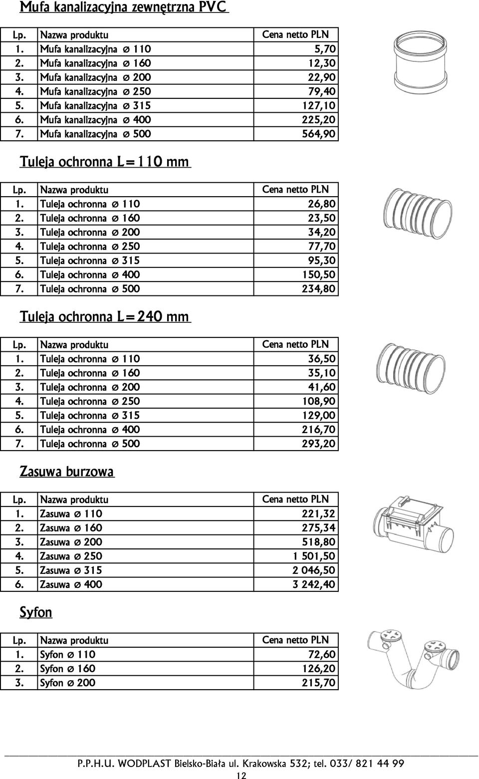 Tuleja ochronna Ø 200 34,20 4. Tuleja ochronna Ø 250 77,70 5. Tuleja ochronna Ø 315 95,30 6. Tuleja ochronna Ø 400 150,50 7. Tuleja ochronna Ø 500 234,80 Tuleja ochronna L=240 mm 1.