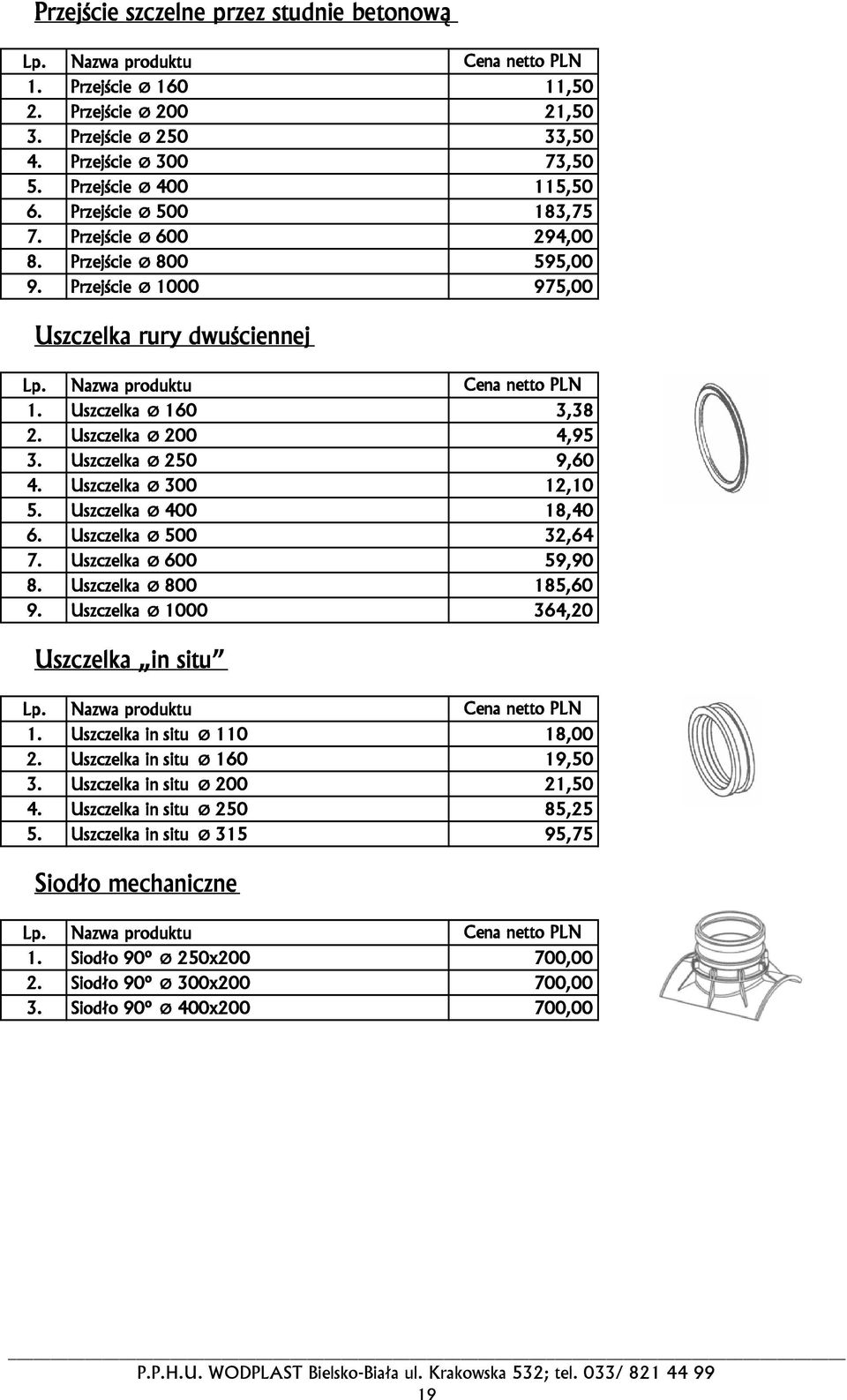 Uszczelka Ø 300 12,10 5. Uszczelka Ø 400 18,40 6. Uszczelka Ø 500 32,64 7. Uszczelka Ø 600 59,90 8. Uszczelka Ø 800 185,60 9. Uszczelka Ø 1000 364,20 Uszczelka in situ 1.