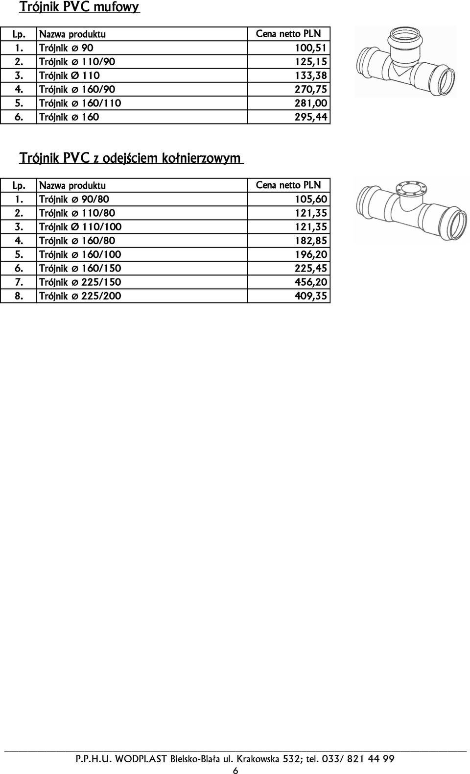 Trójnik Ø 160 295,44 Trójnik PVC z odejściem kołnierzowym 1. Trójnik Ø 90/80 105,60 2.