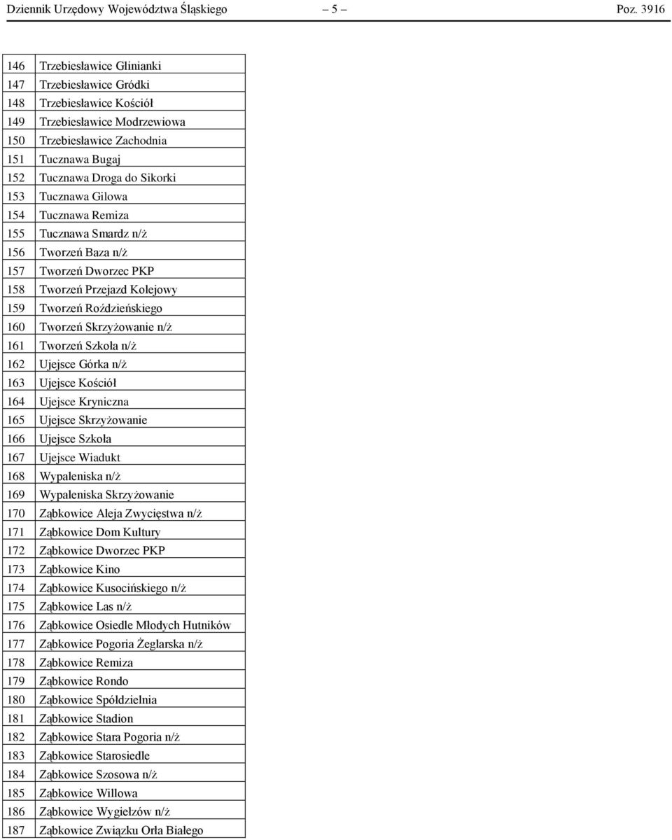 Tucznawa Gilowa 154 Tucznawa Remiza 155 Tucznawa Smardz n/ż 156 Tworzeń Baza n/ż 157 Tworzeń Dworzec PKP 158 Tworzeń Przejazd Kolejowy 159 Tworzeń Roździeńskiego 160 Tworzeń Skrzyżowanie n/ż 161