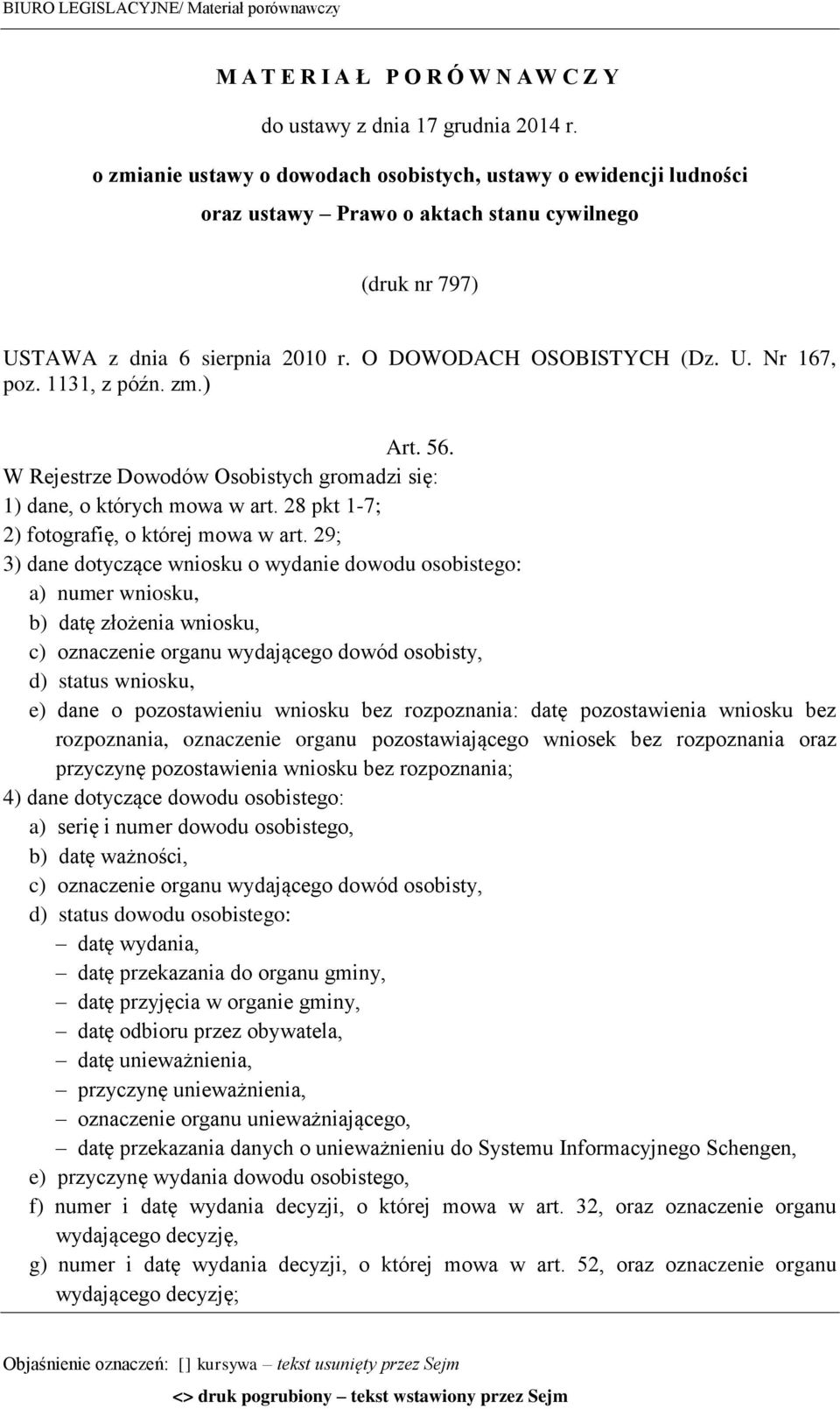 1131, z późn. zm.) Art. 56. W Rejestrze Dowodów Osobistych gromadzi się: 1) dane, o których mowa w art. 28 pkt 1-7; 2) fotografię, o której mowa w art.