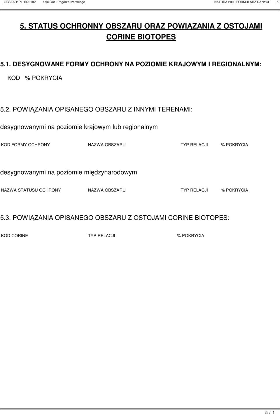 ESYGNOWANE FORMY OHRONY NA OZIOMIE KRAJOWYM I REGIONALNYM: KO % OKRYIA 5.2.