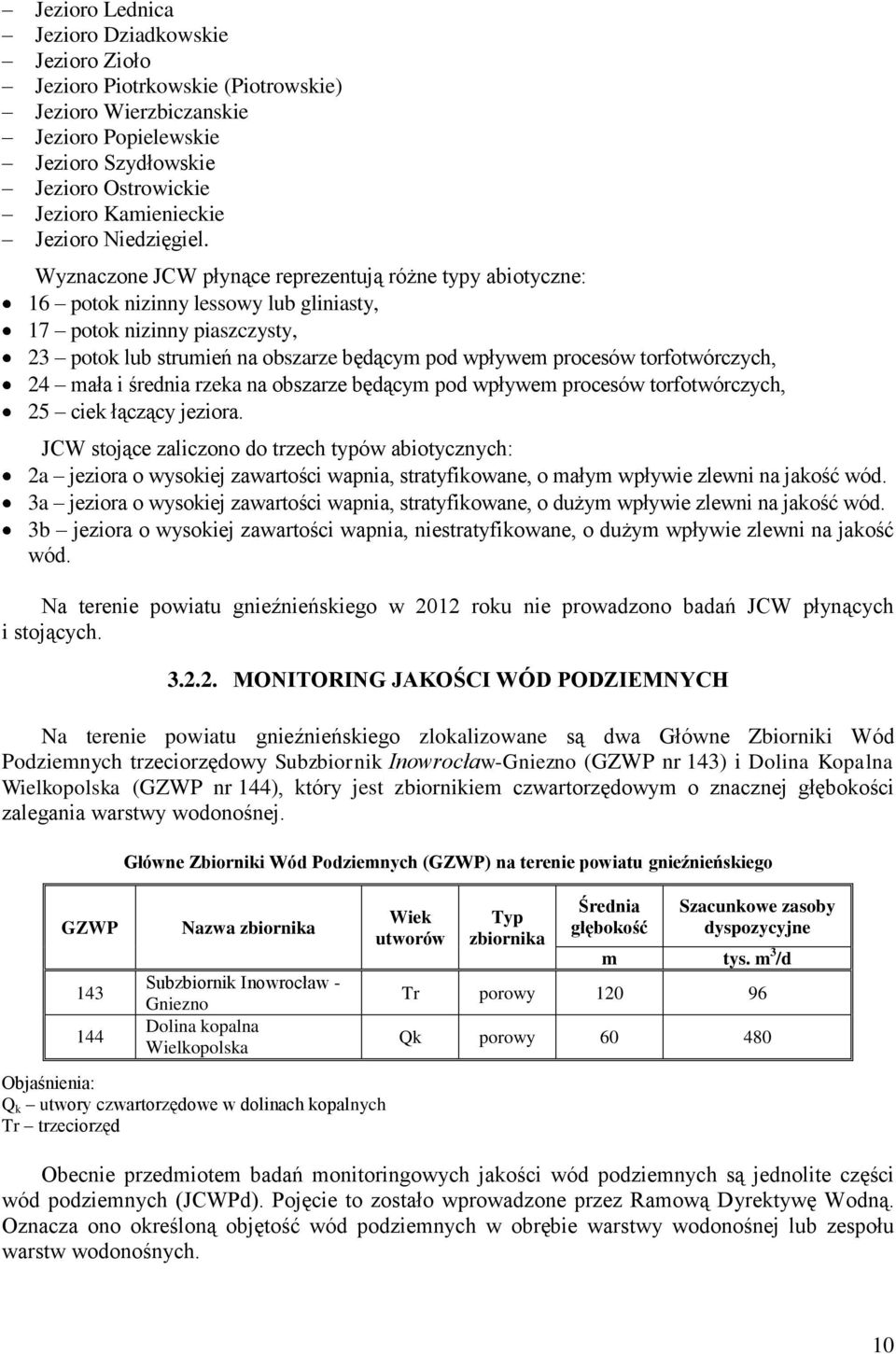 Wyznaczone JCW płynące reprezentują różne typy abiotyczne: 16 potok nizinny lessowy lub gliniasty, 17 potok nizinny piaszczysty, 23 potok lub strumień na obszarze będącym pod wpływem procesów