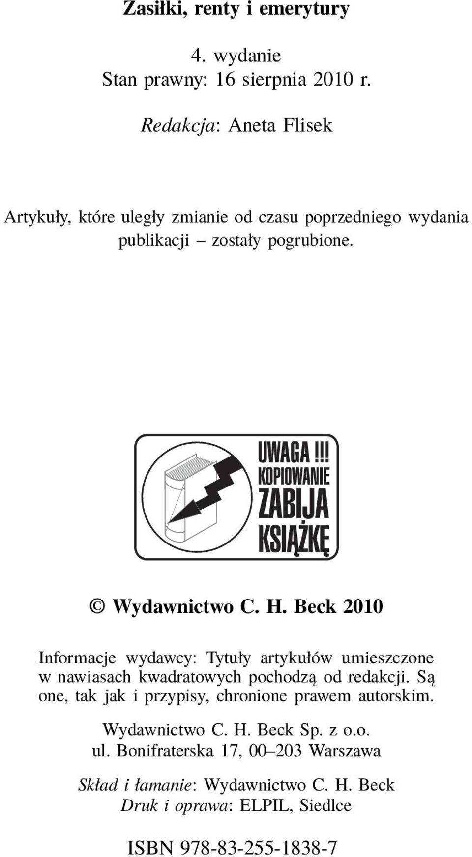 Beck 2010 Informacje wydawcy: Tytuły artykułów umieszczone w nawiasach kwadratowych pochodzą od redakcji.