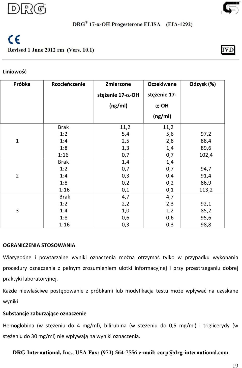 Wiarygodne i powtarzalne wyniki oznaczenia można otrzymać tylko w przypadku wykonania procedury oznaczenia z pełnym zrozumieniem ulotki informacyjnej i przy przestrzeganiu dobrej praktyki