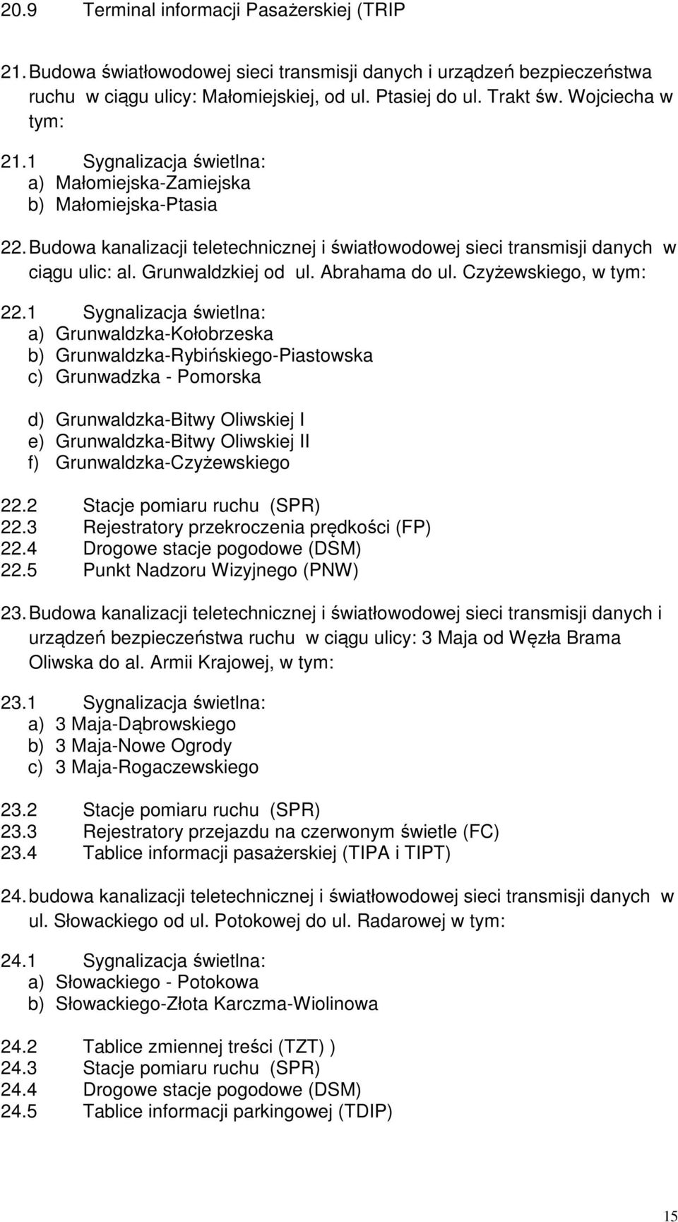 Grunwaldzkiej od ul. Abrahama do ul. Czyżewskiego, w tym: 22.