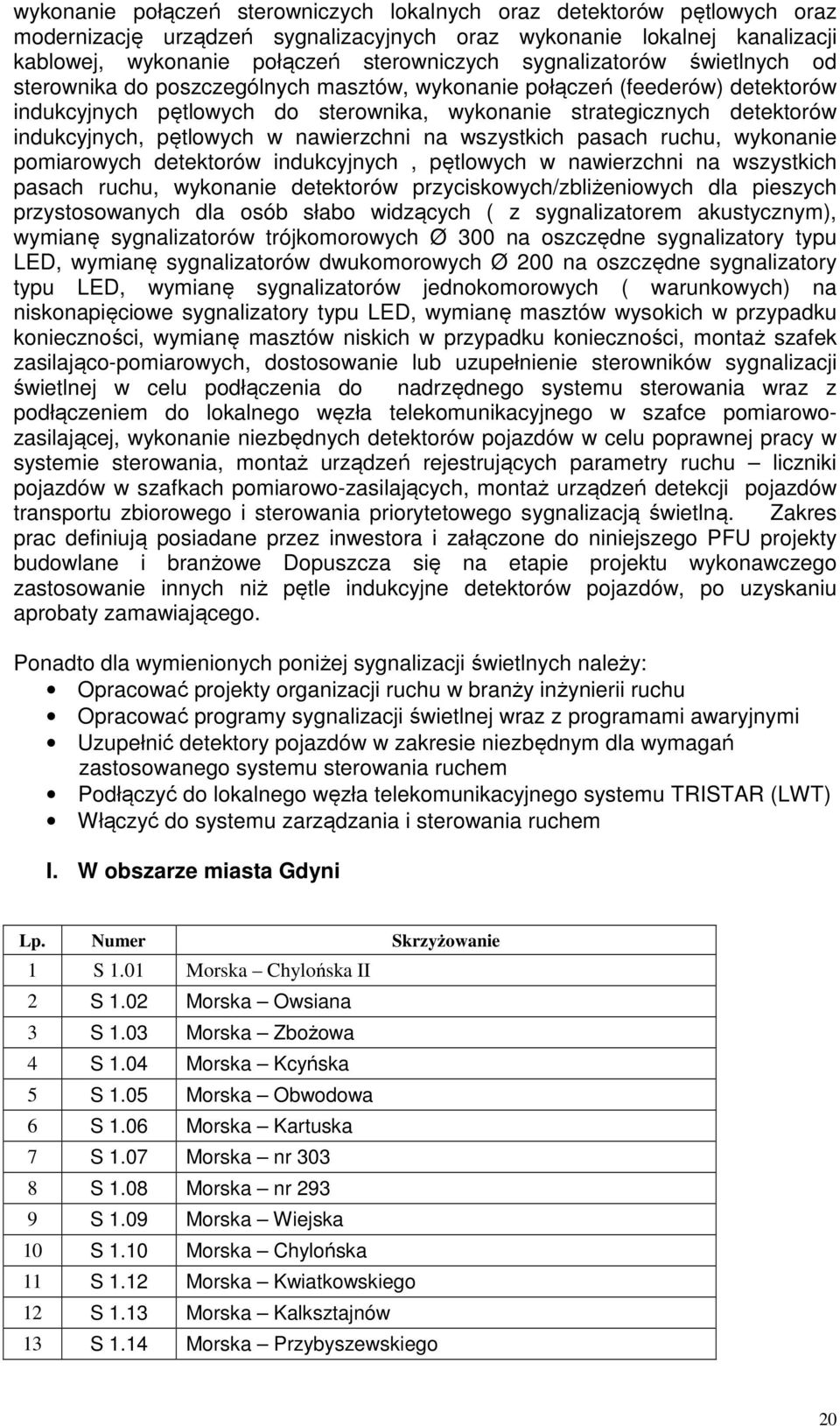 pętlowych w nawierzchni na wszystkich pasach ruchu, wykonanie pomiarowych detektorów indukcyjnych, pętlowych w nawierzchni na wszystkich pasach ruchu, wykonanie detektorów przyciskowych/zbliżeniowych