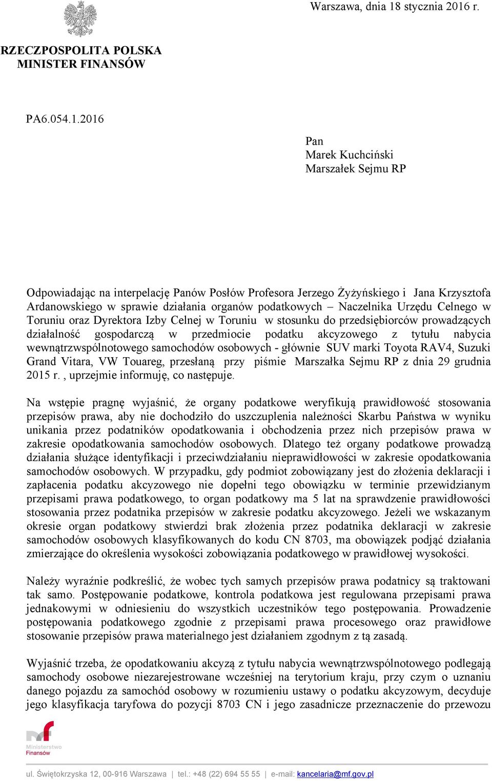 r. RZECZPOSPOLITA POLSKA MINISTER FINANSÓW PA6.054.1.